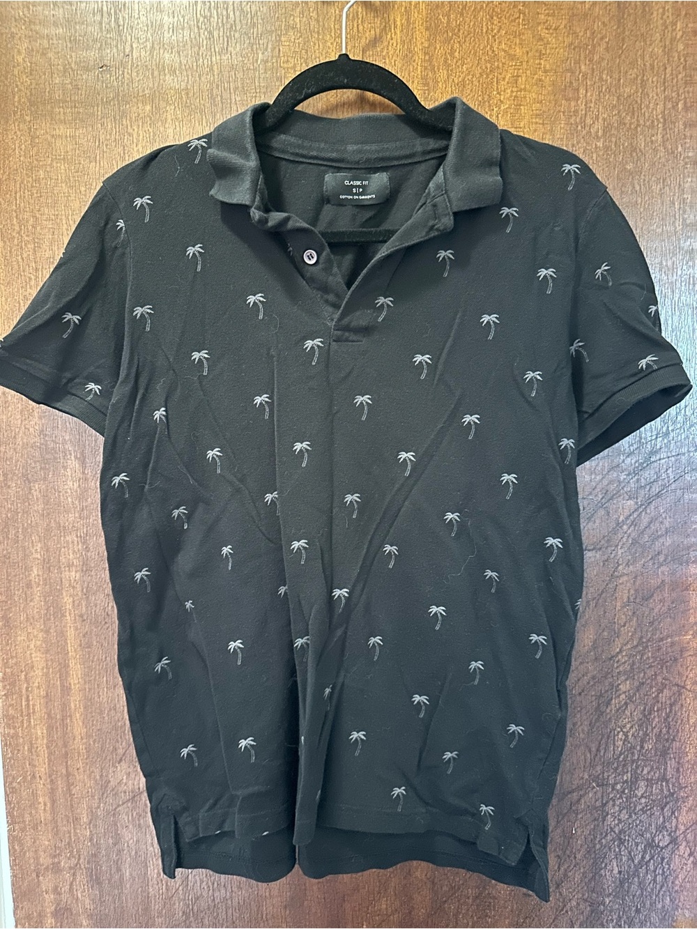 Classic Fit Black Palm Tree Print Polo Shirt. Australian Cotton On